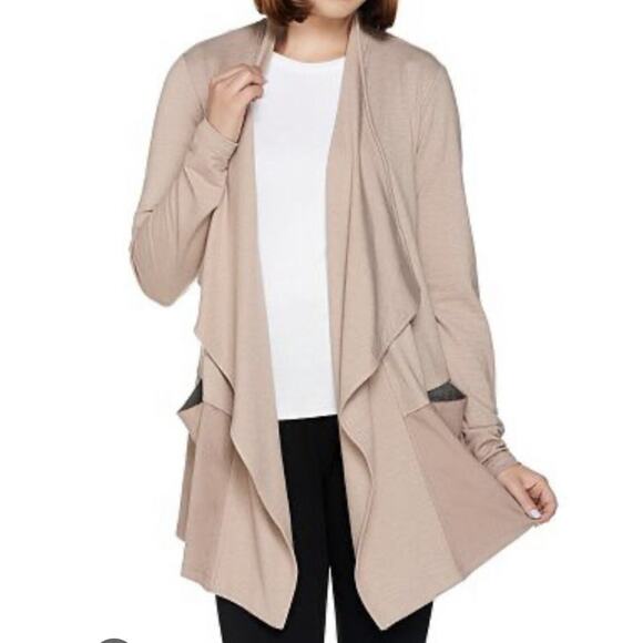 LOGO Lounge by Lori Goldstein French Terry Cardigan with Faux Suede Hem Sz S - Picture 1 of 9